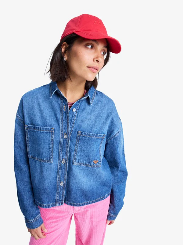 Roxy Women's Another Reflect Long Sleeve Denim Shirt Medium Blue ERJWT03704-BMTW