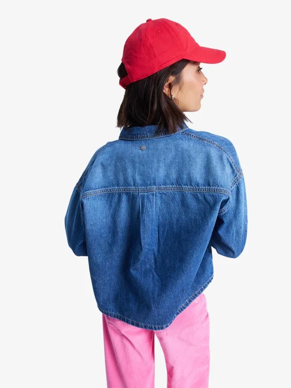 Roxy Women's Another Reflect Long Sleeve Denim Shirt Medium Blue ERJWT03704-BMTW - Image 2