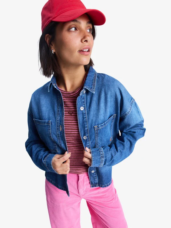 Roxy Women's Another Reflect Long Sleeve Denim Shirt Medium Blue ERJWT03704-BMTW - Image 3