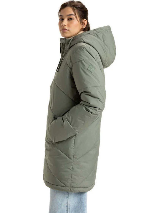 Roxy Women's Better Weather Long Hooded Puffa Jacket Agave Green ERJJK03634-GZC0 - Image 3