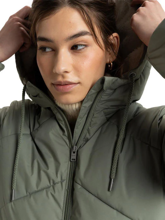 Roxy Women's Better Weather Long Hooded Puffa Jacket Agave Green ERJJK03634-GZC0 - Image 4