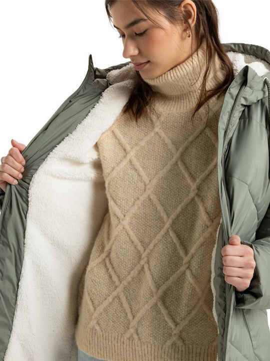 Roxy Women's Better Weather Long Hooded Puffa Jacket Agave Green ERJJK03634-GZC0 - Image 5