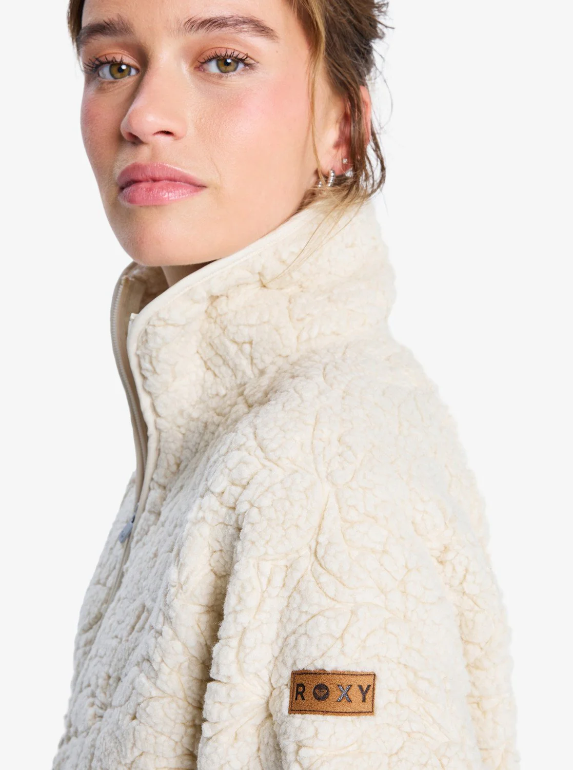 Roxy Women's Blurry Cloud Full Zip Relaxed Fleece Parchment ERJPF03212-TEC0 - Image 4