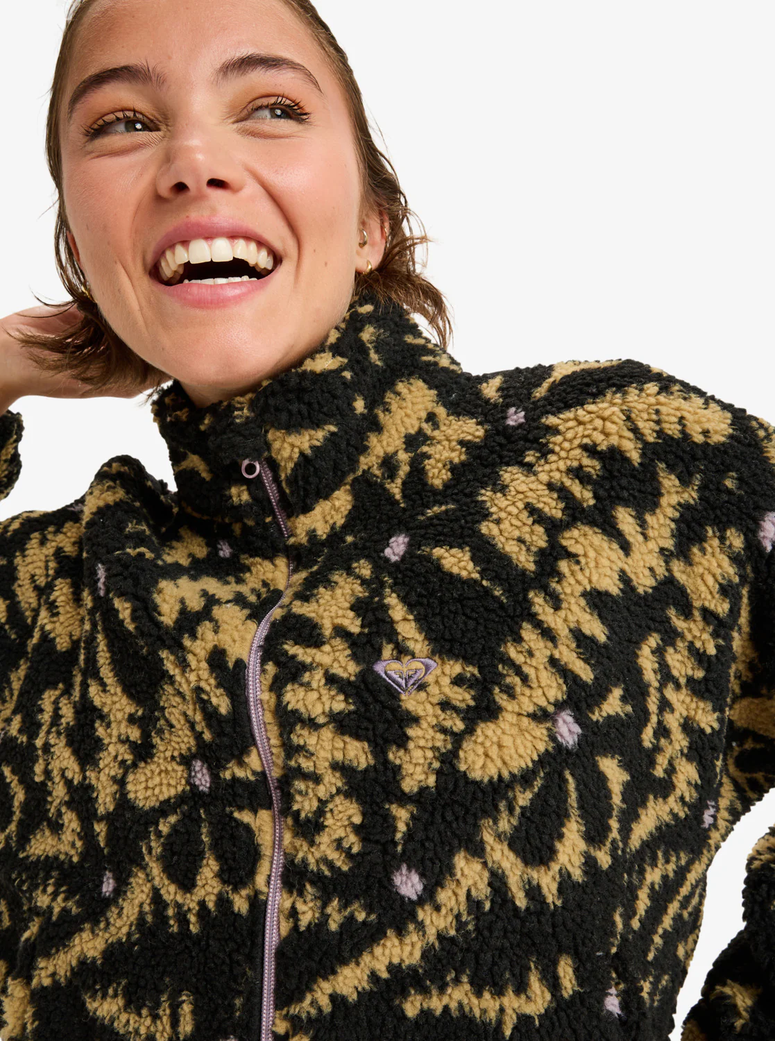 Roxy Women's Boundless Spirit Zippered Sherpa Jacket Anthracite Big Flowers ERJPF03220-KVJ3 - Image 4