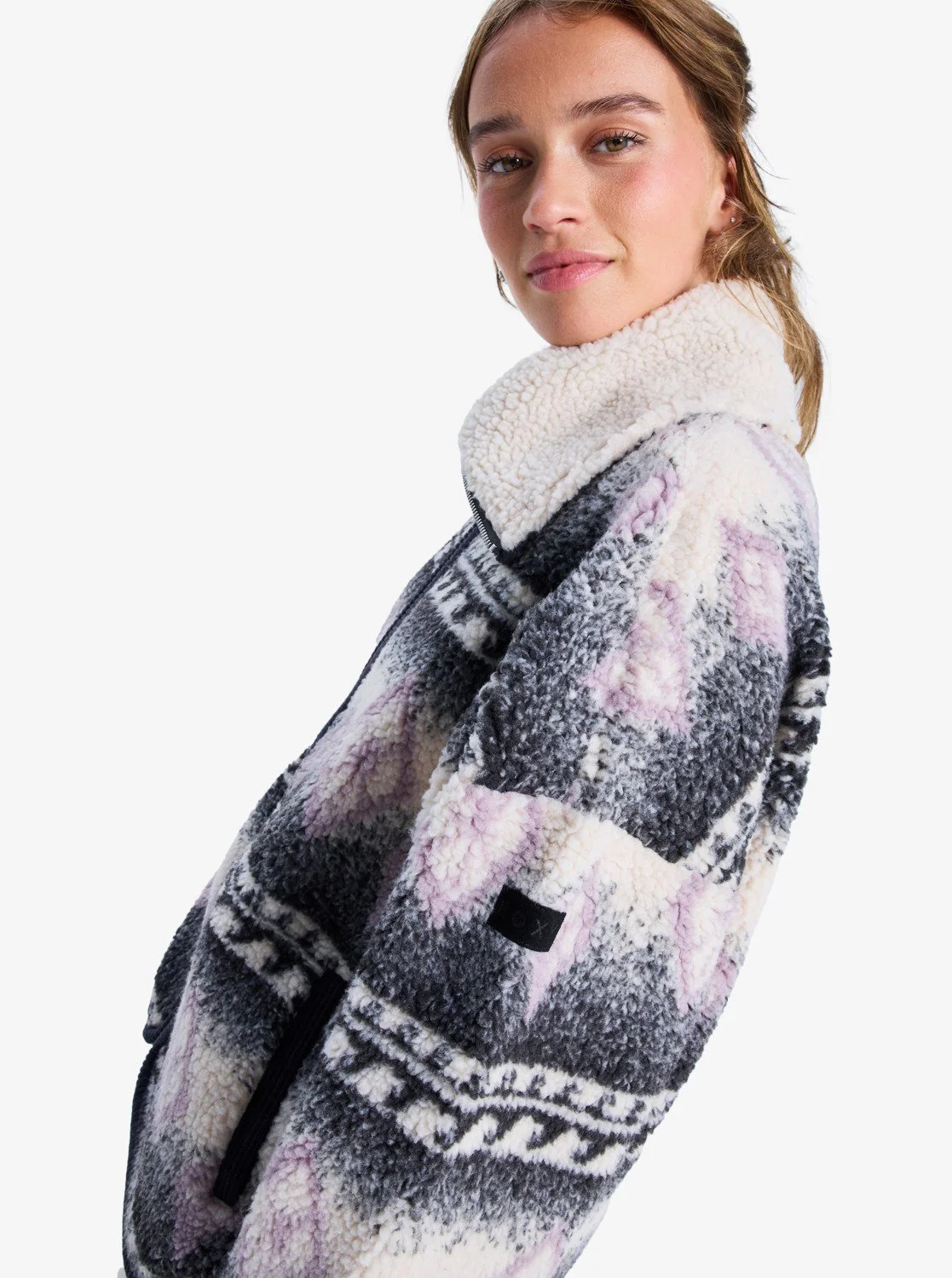 Roxy Women's Feels Like Winter Oversized Sherpa Zip Jacket Parchment ERJJK03676-XCGB - Image 5