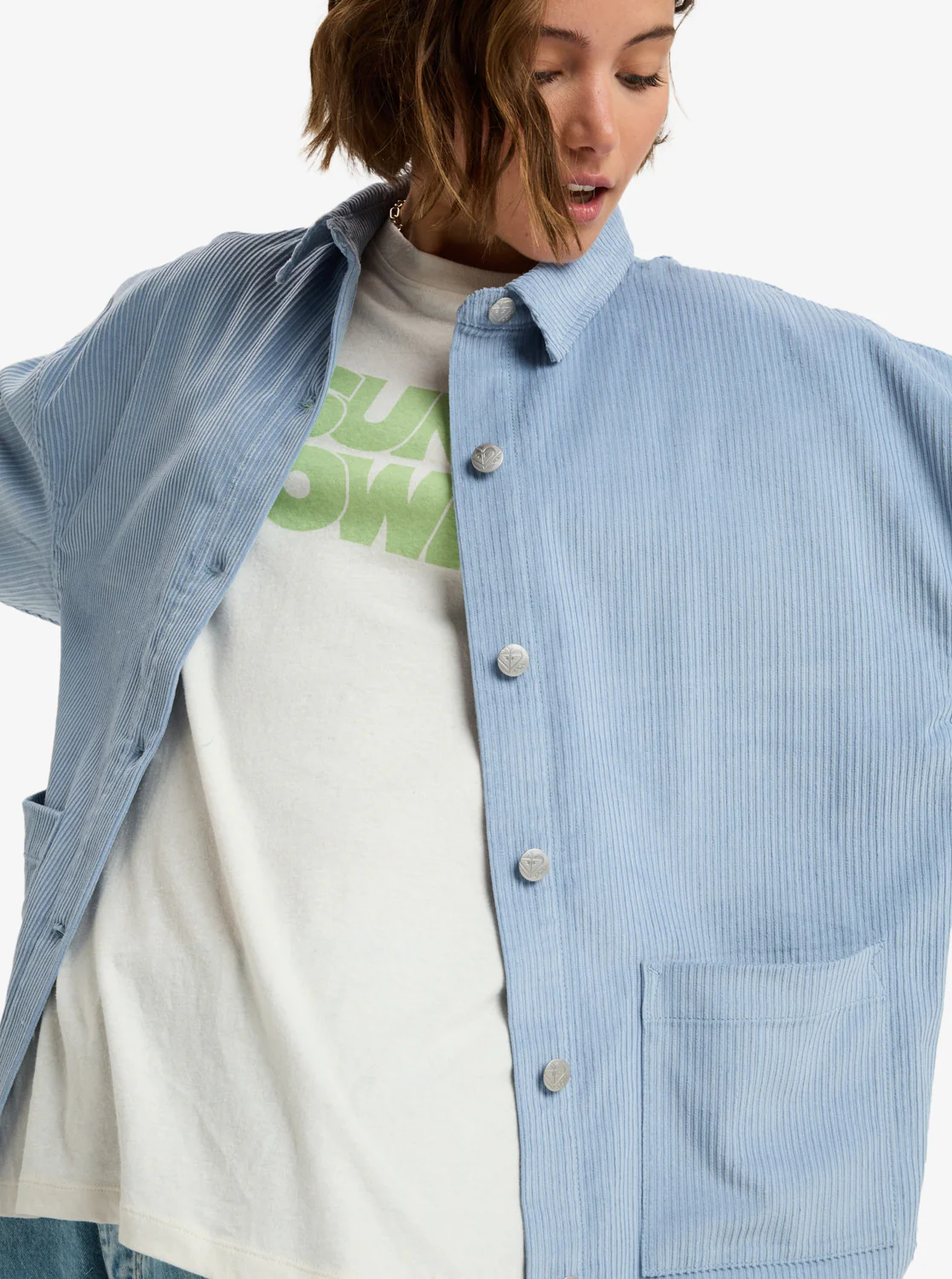 Roxy Women's Kick Back Washed Oversized Corduroy Jacket Blue Blizzard ERJWT03697-BKJ0 - Image 6