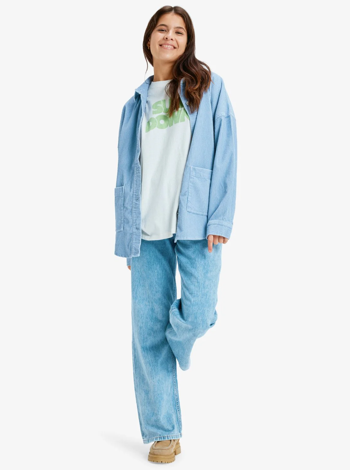 Roxy Women's Kick Back Washed Oversized Corduroy Jacket Blue Blizzard ERJWT03697-BKJ0 - Image 7