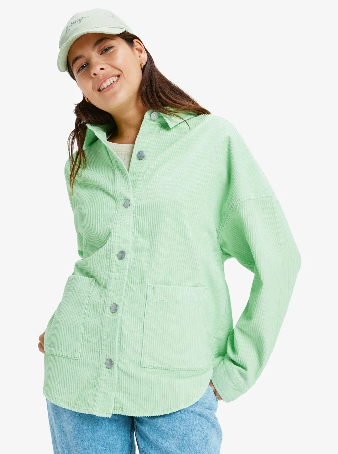 Roxy Women's Kick Back Washed Oversized Corduroy Jacket Pistachio Green ERJWT03697-GED0 - Image 3