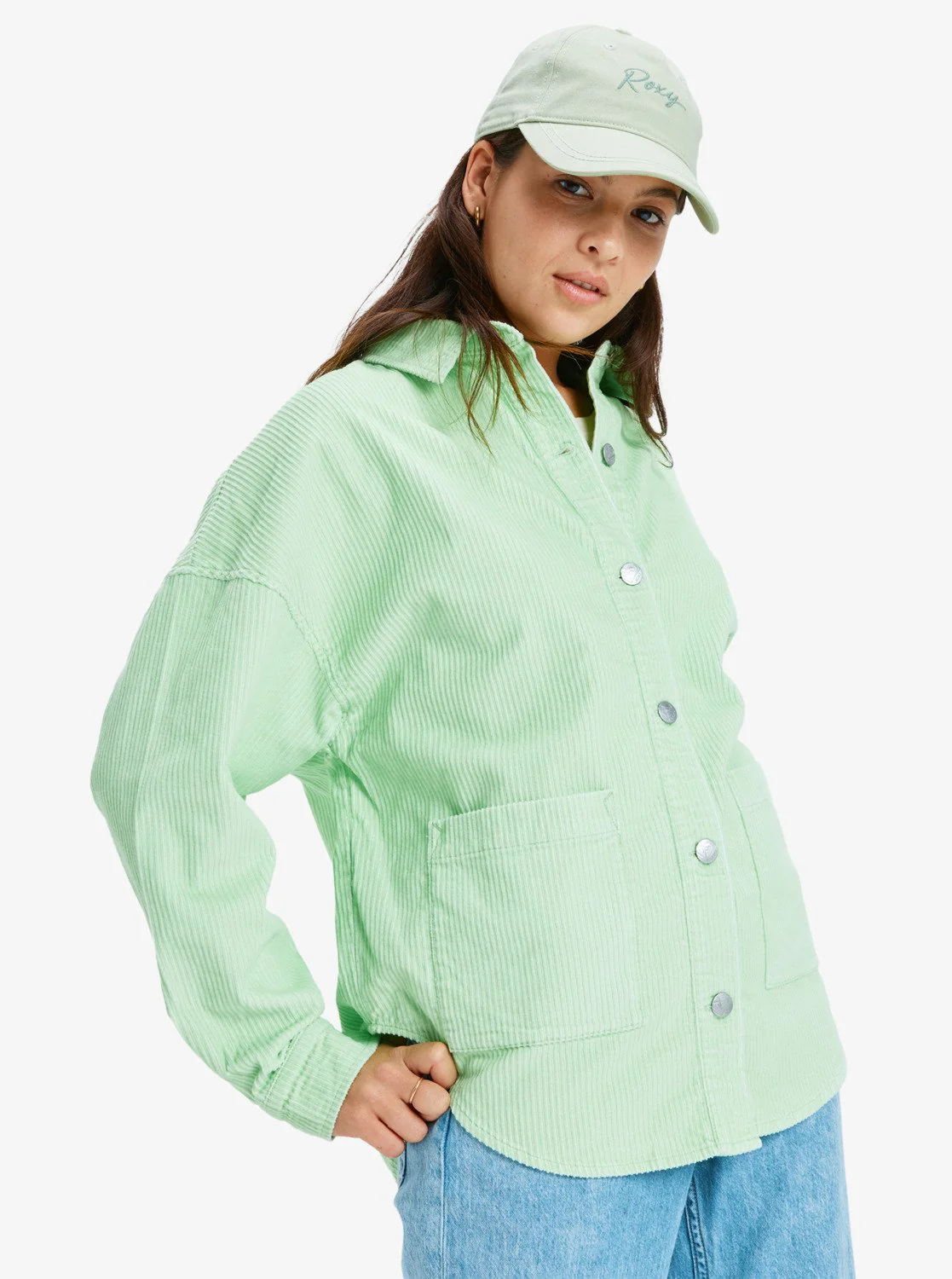 Roxy Women's Kick Back Washed Oversized Corduroy Jacket Pistachio Green ERJWT03697-GED0 - Image 4
