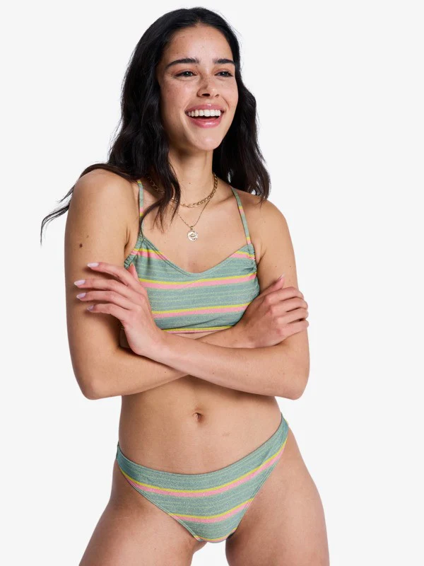 Roxy Women's Ocean Dreamer Bikini Bottoms Oil Green Say It With Stripes ERJX405183-GLD3