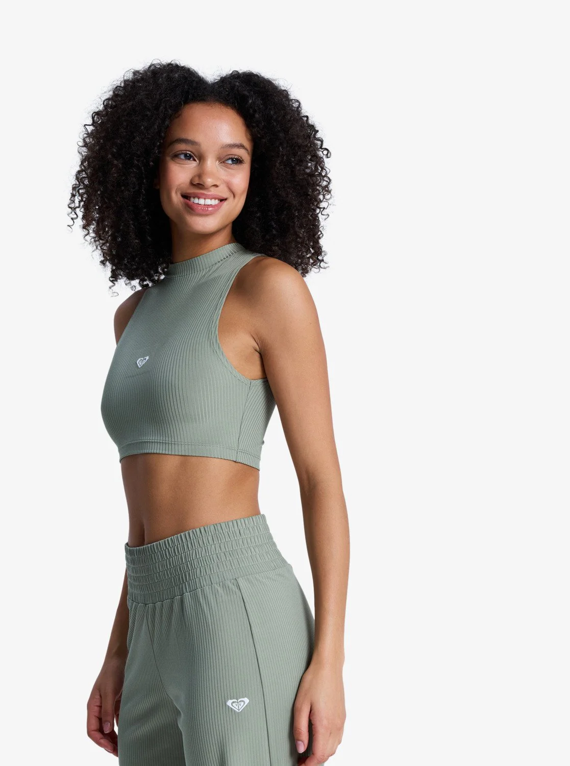 Roxy Women's Rise & Vibe Cropped Sport Tank Top Oil Green ERJKT04366-GLD0 - Image 3