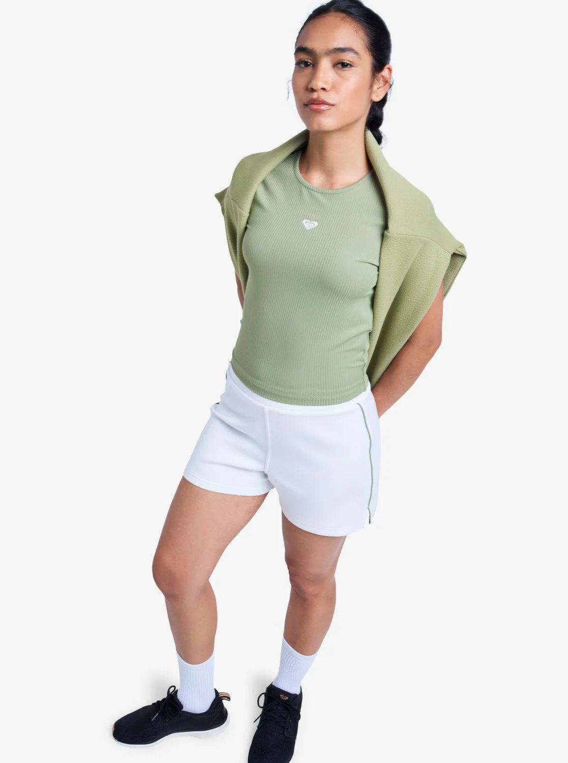 Roxy Women's Rise & Vibe Short Sleeve Workout Top Oil Green ERJKT04371-GLD0 - Image 3