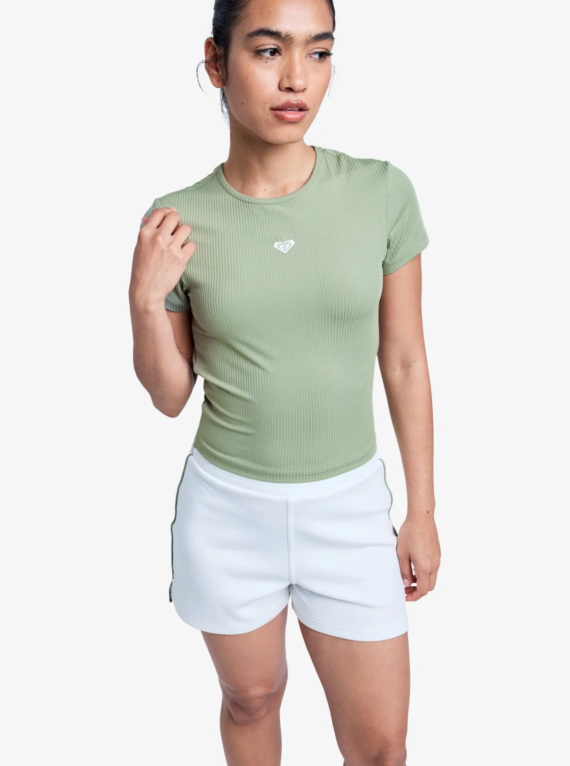 Roxy Women's Rise & Vibe Short Sleeve Workout Top Oil Green ERJKT04371-GLD0 - Image 5