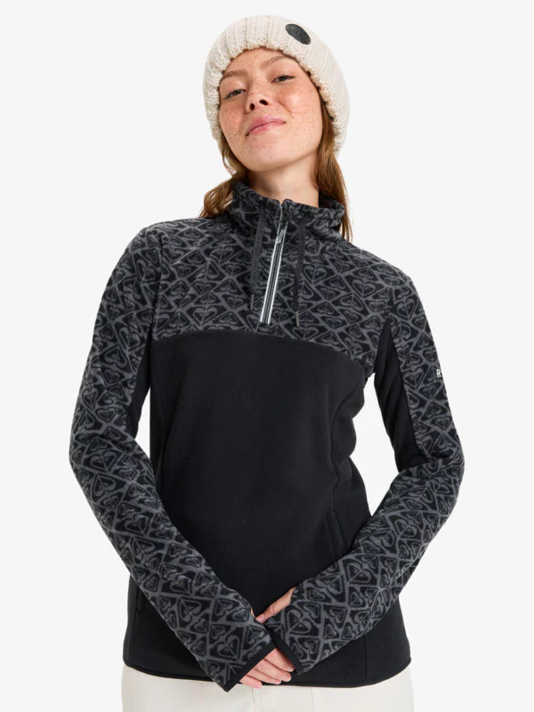 Roxy Women's Sayna Half Zip Technical Mid Layer True Black Roxygram Tonal ERJFT04831_KVJ5