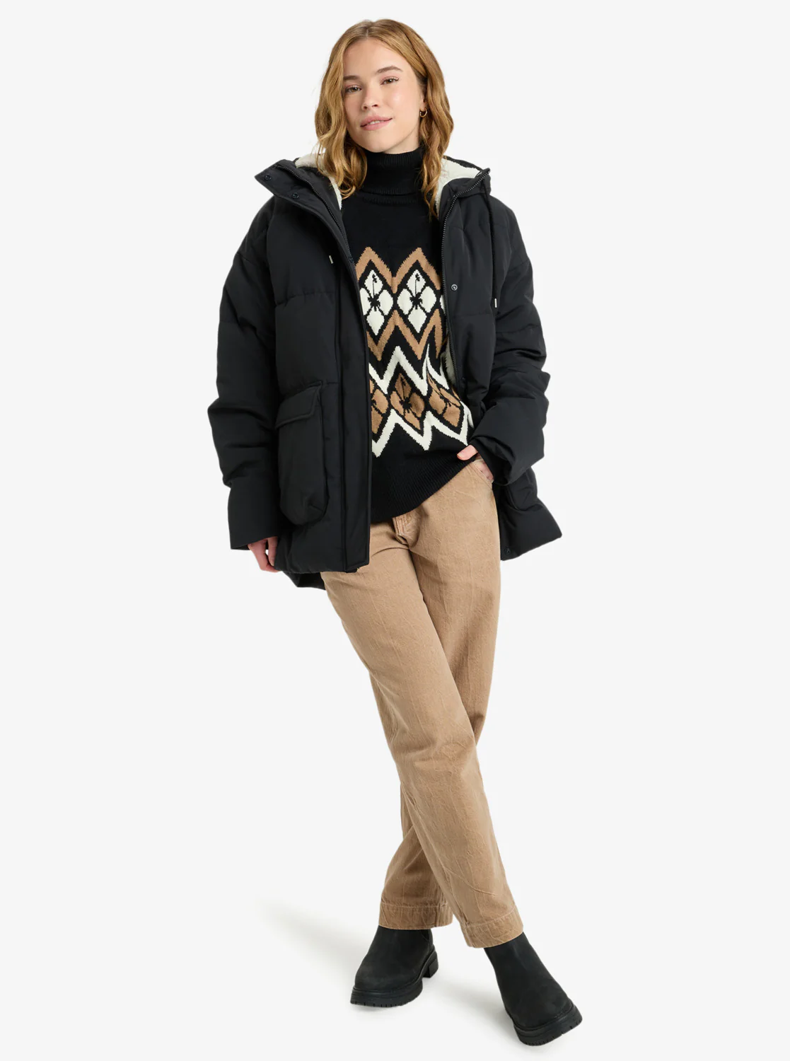 Roxy Women's Seaside Memories Hooded Coat Jacket Black ERJJK03666-KVJ0 - Image 6