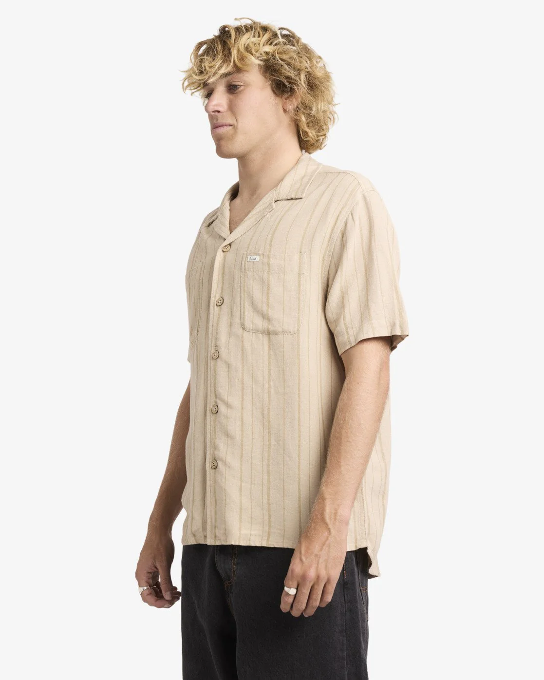 RVCA Men's Exotica Stripe Short Sleeve Shirt Light Khaki 23A041604-LKH - Image 3