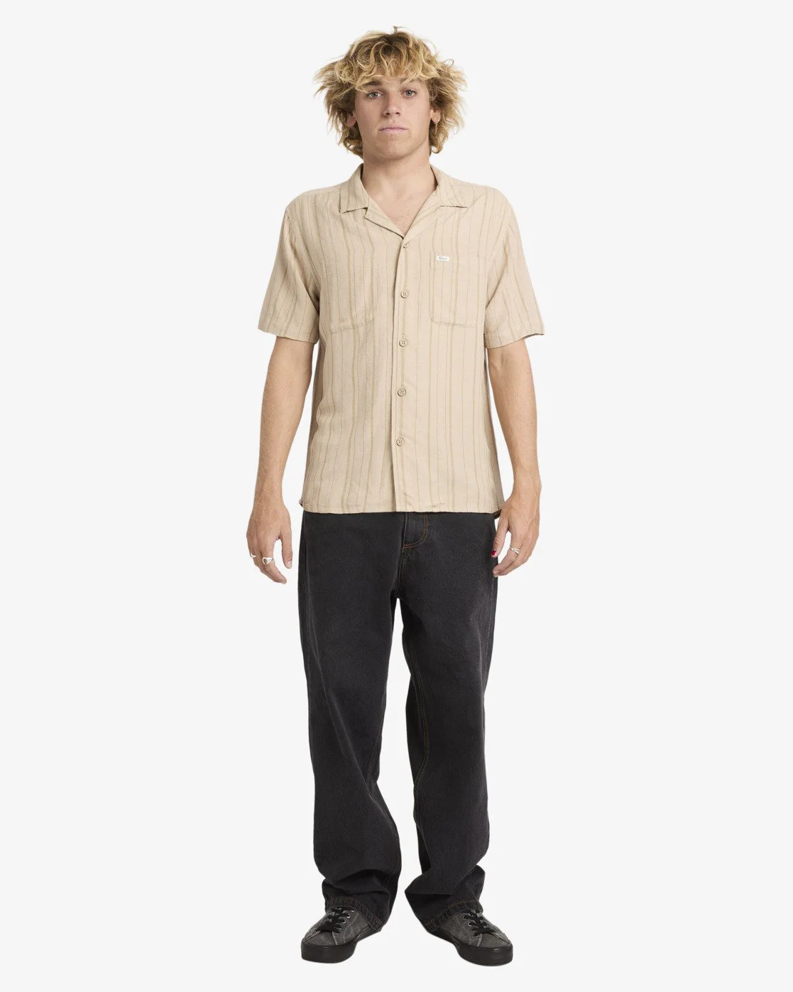 RVCA Men's Exotica Stripe Short Sleeve Shirt Light Khaki 23A041604-LKH - Image 4