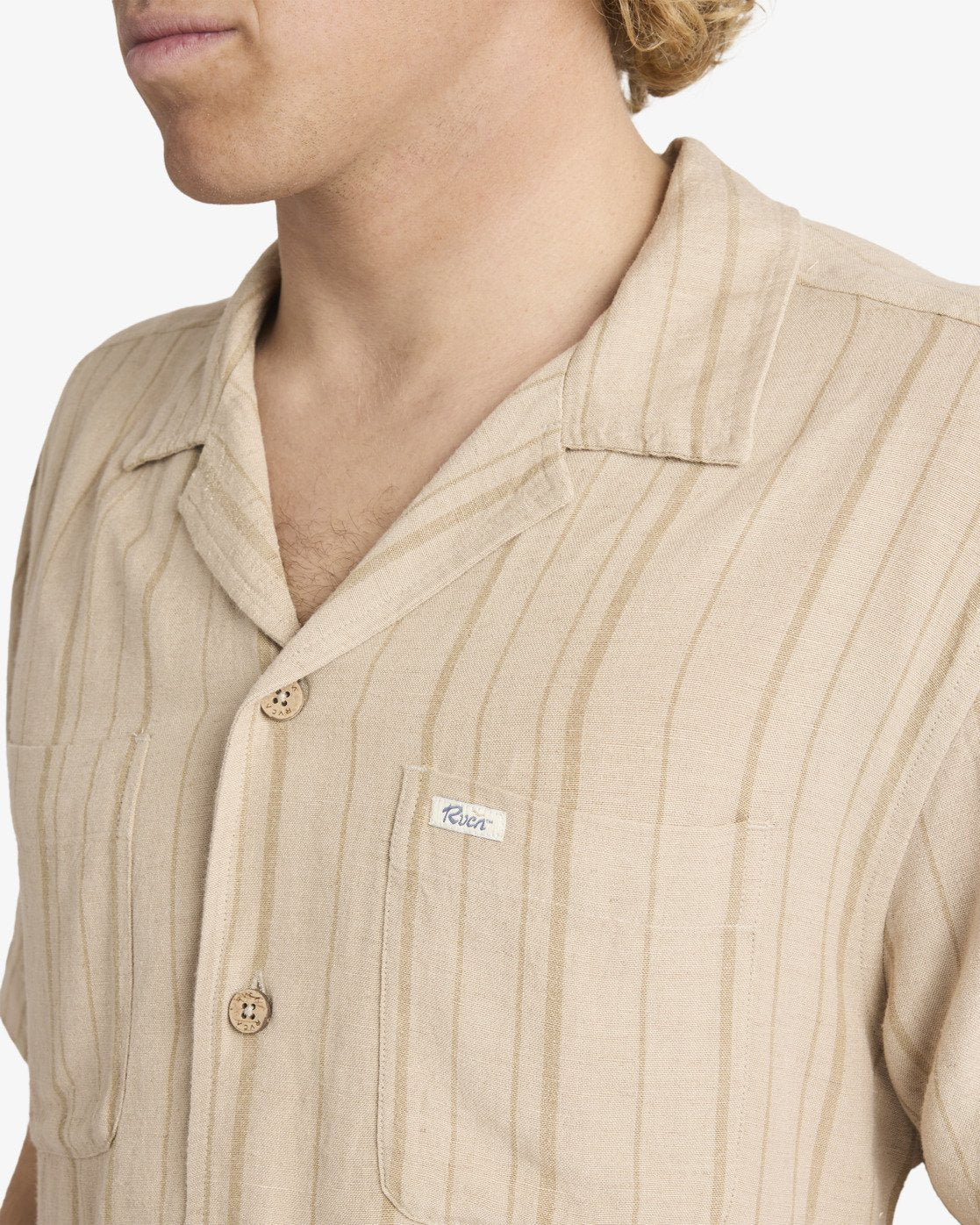 RVCA Men's Exotica Stripe Short Sleeve Shirt Light Khaki 23A041604-LKH - Image 5