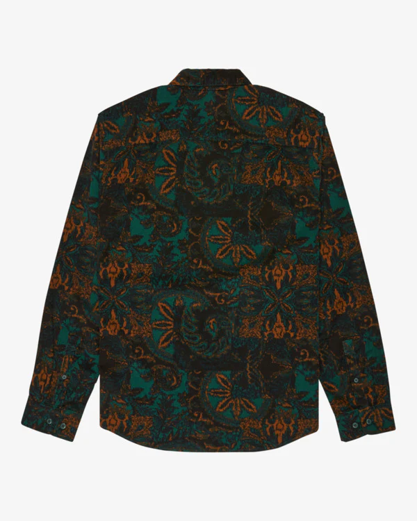RVCA Men's Freeman Cord Print Li Long Sleeve Shirt Hunter Green Paisley EVYWT03000-GSV6 - Image 2