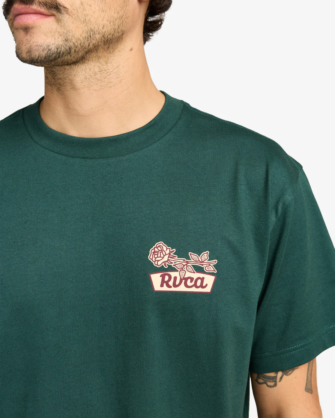 RVCA Men's Rose Sign Short Sleeve T-Shirt Hunter Green EVYZT00295-DGN - Image 3