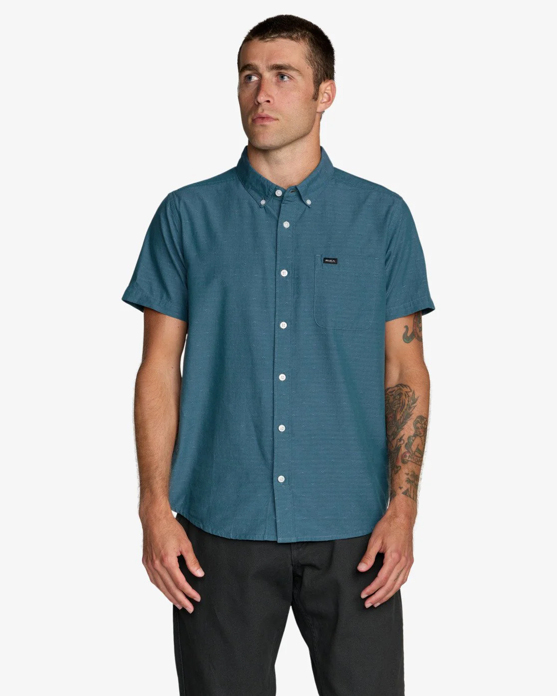 RVCA Men's Thatll Do Dobby Short Sleeve Shirt Atlantic AVYWT00545-ATL