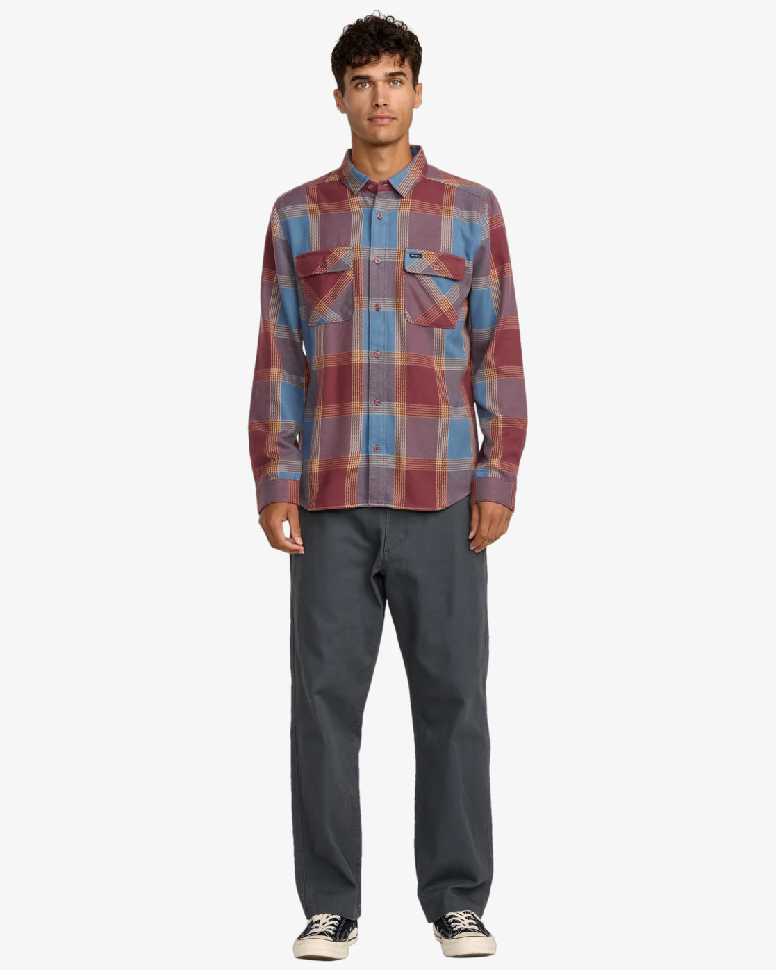 RVCA Men's Thatll Work Flannel Long Sleeve Shirt Red Earth 23A053502-RDE - Image 4