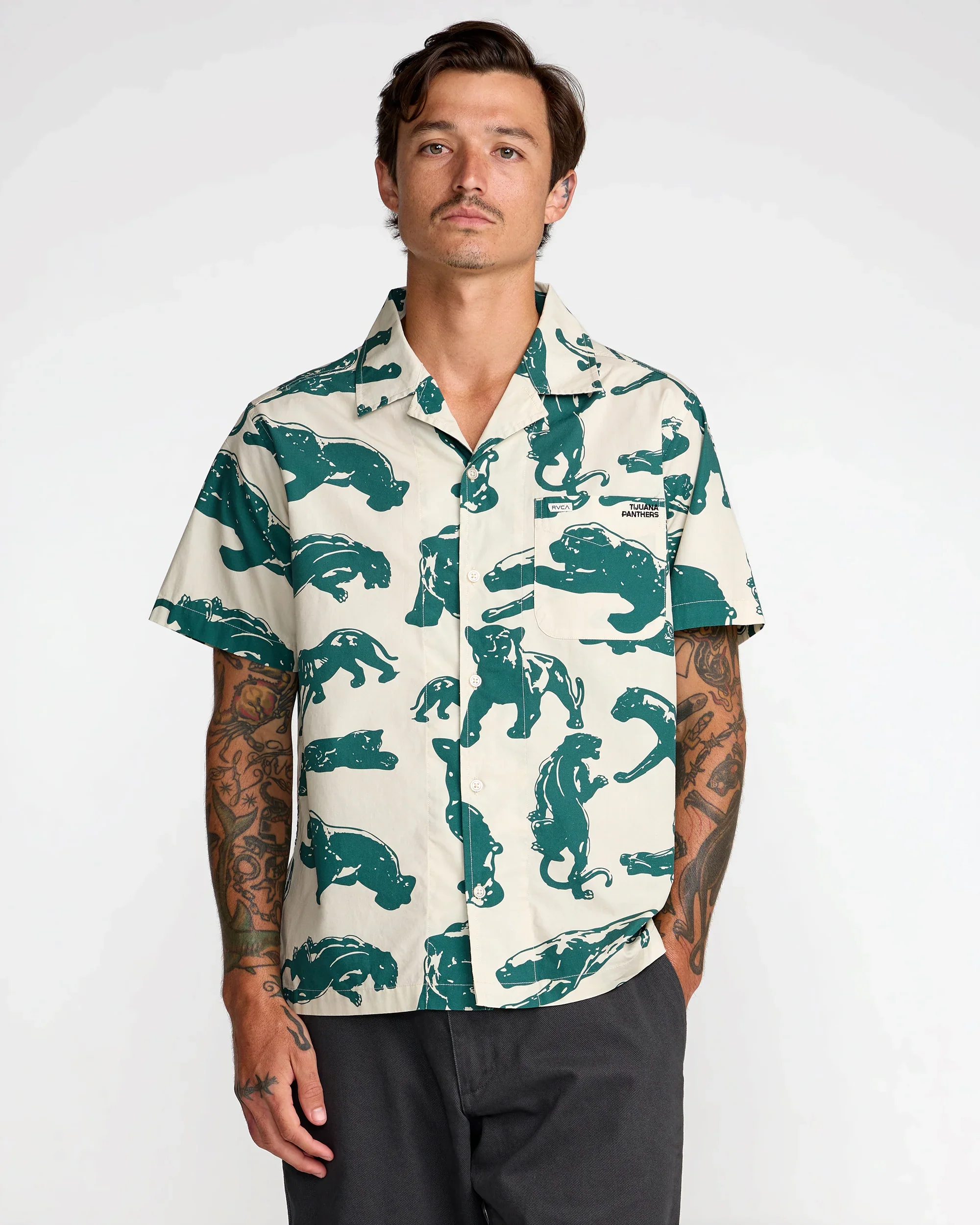 RVCA Men's TJP All Over Short Sleeve Shirt Ceramic 23A041611-CER