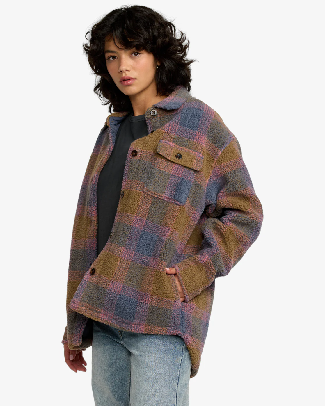RVCA Women's Birdie Sherpa Jacket Stone Blue 23B163504-SNB - Image 3