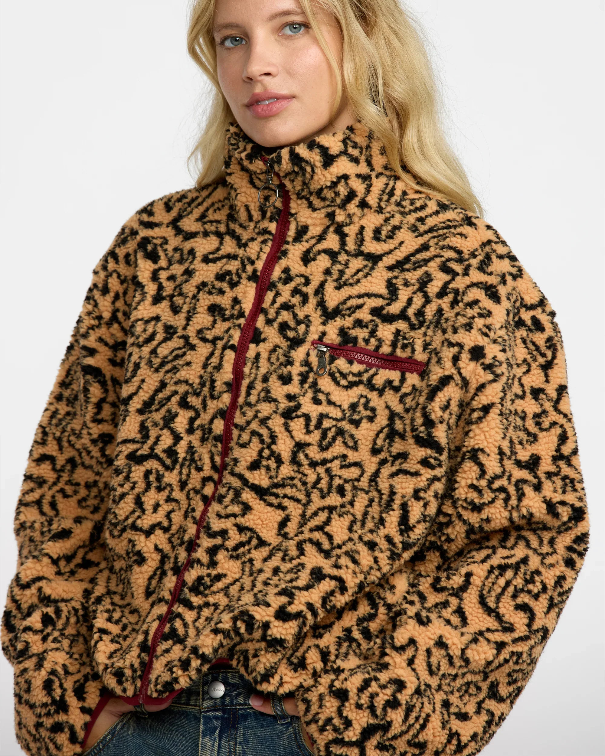 RVCA Women's Oh Hush Sherpa Fleece Ochre Print 23B153506-OCR - Image 4