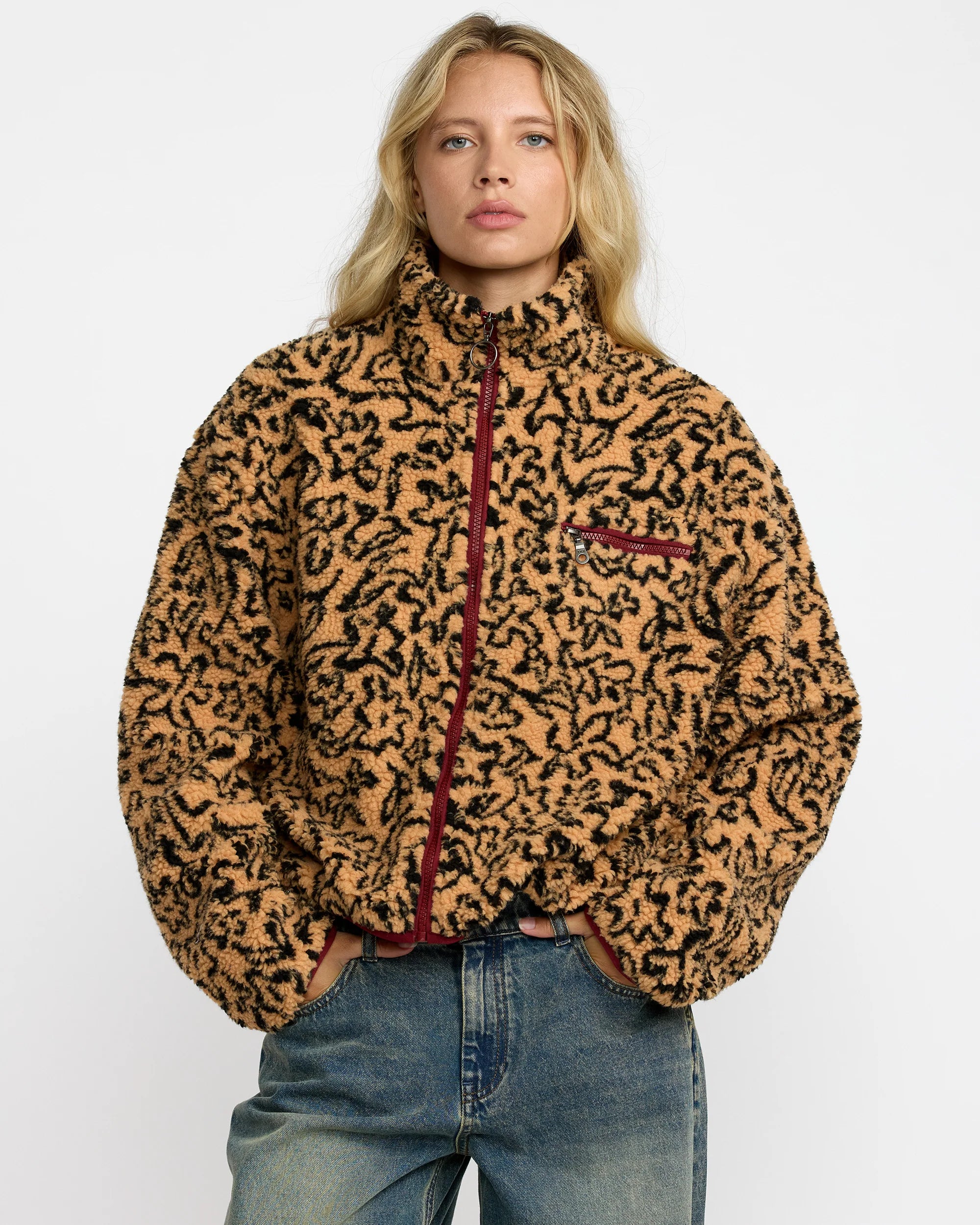 RVCA Women's Oh Hush Sherpa Fleece Ochre Print 23B153506-OCR - Image 5