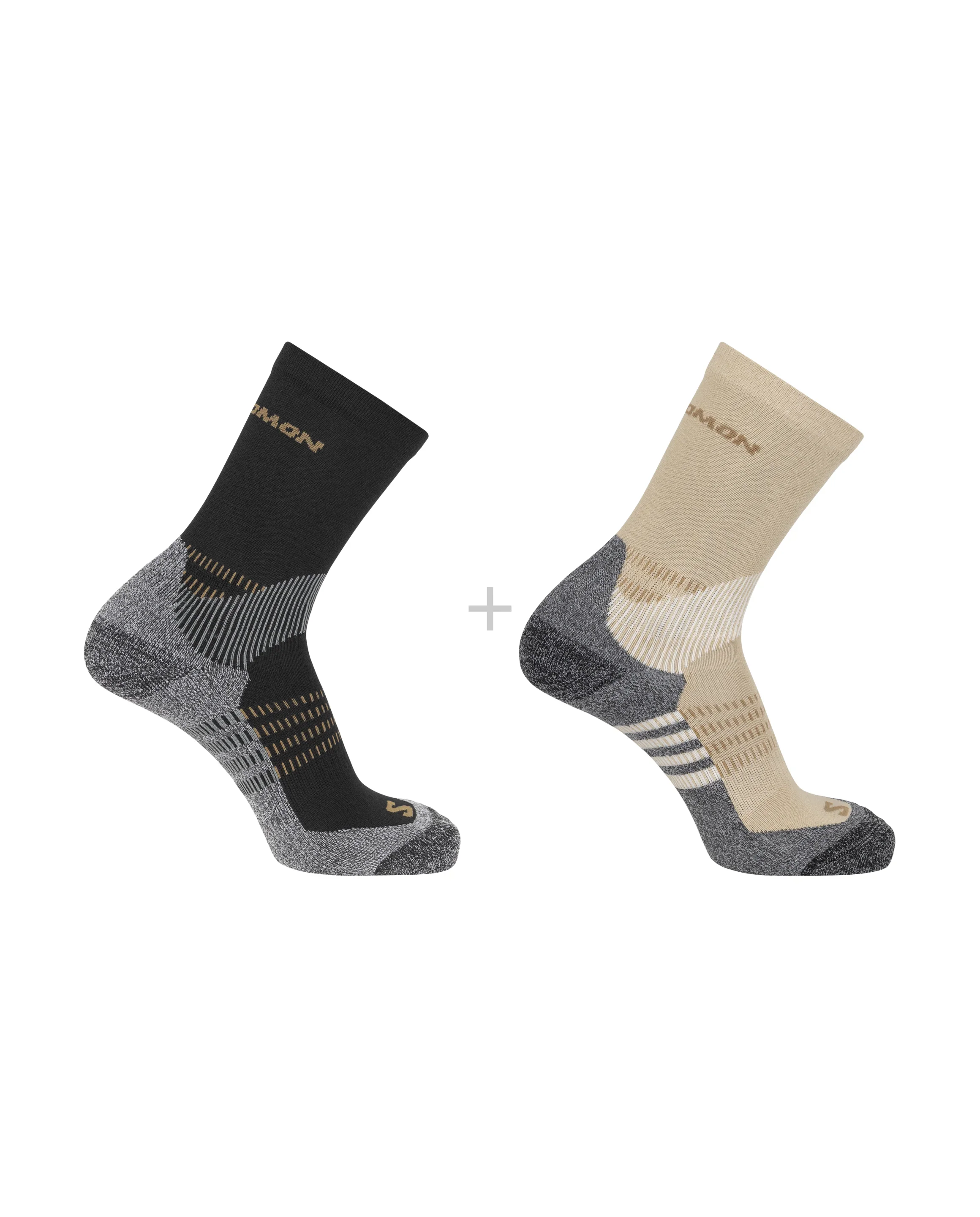 Salomon Unisex X Ultra Access Crew Sock (2-Pack) Bleached Sand/Black LC2256800