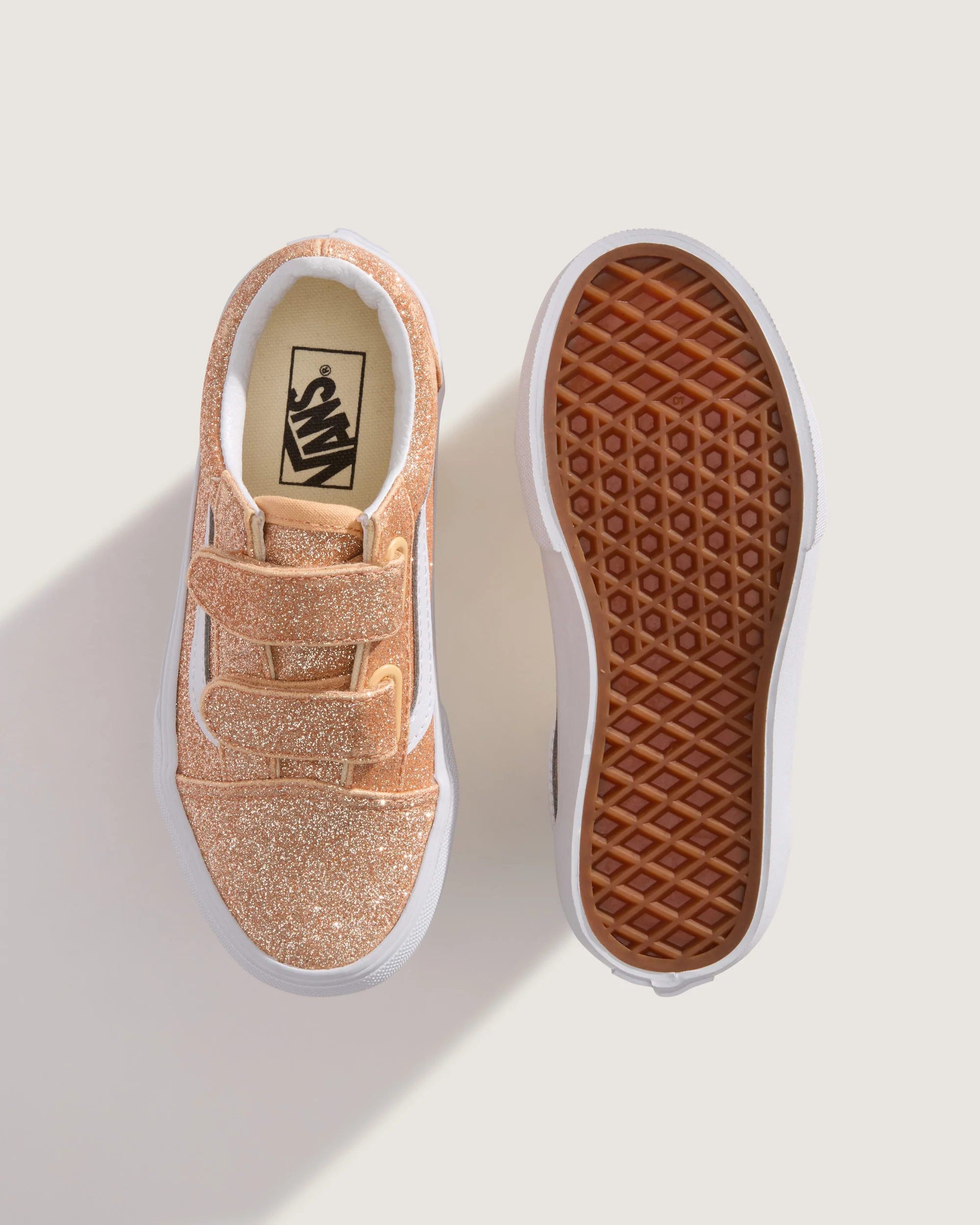 Vans Kids' Old Skool V Shoes (4-8 Years) Glitter Apricot Glow VN000CYAFNL - Image 3