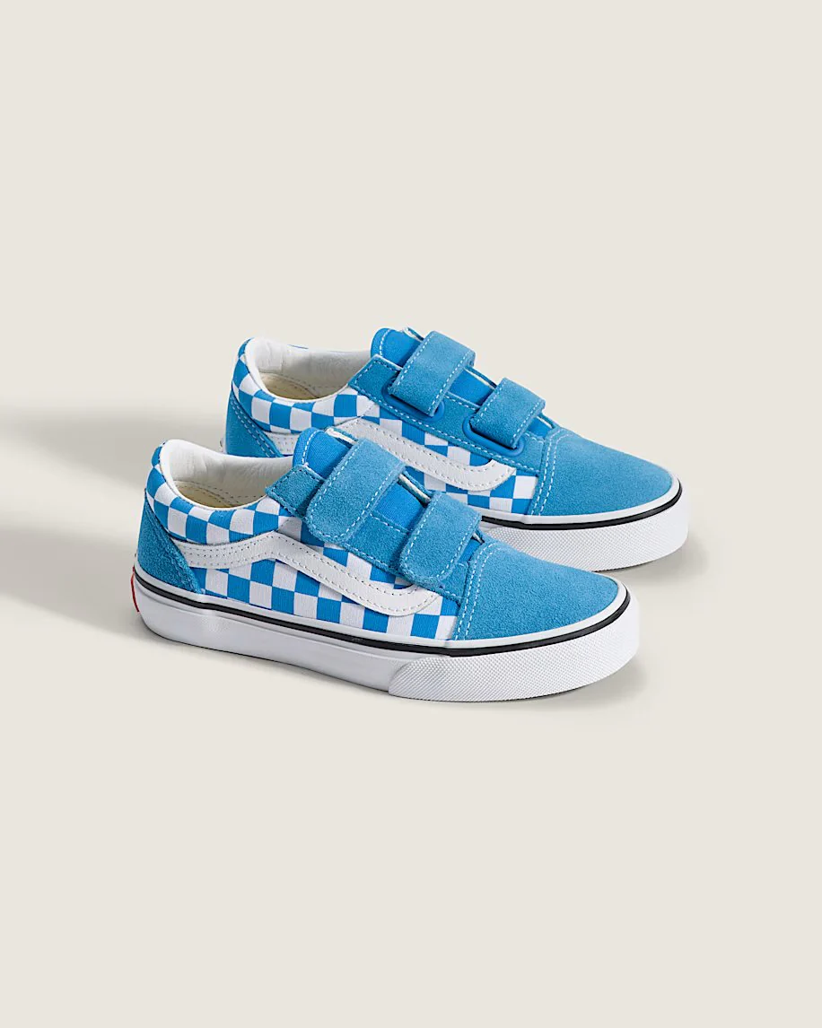 Vans Kids' Old Skool V Shoes Checkerboard Bright Azure Blue VN000CYDFNM