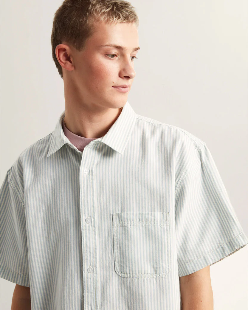 Vans Men's Lawson Stripe SS Shirt Dawn Mist/Marshmallow VN000TAGGCH - Image 3