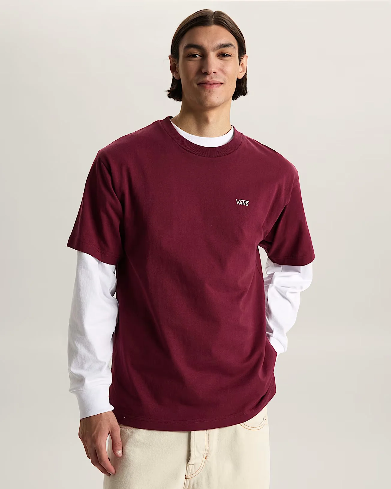 Vans Unisex Left Chest II Logo T-Shirt Burgundy VN000P1PBRG - Image 3