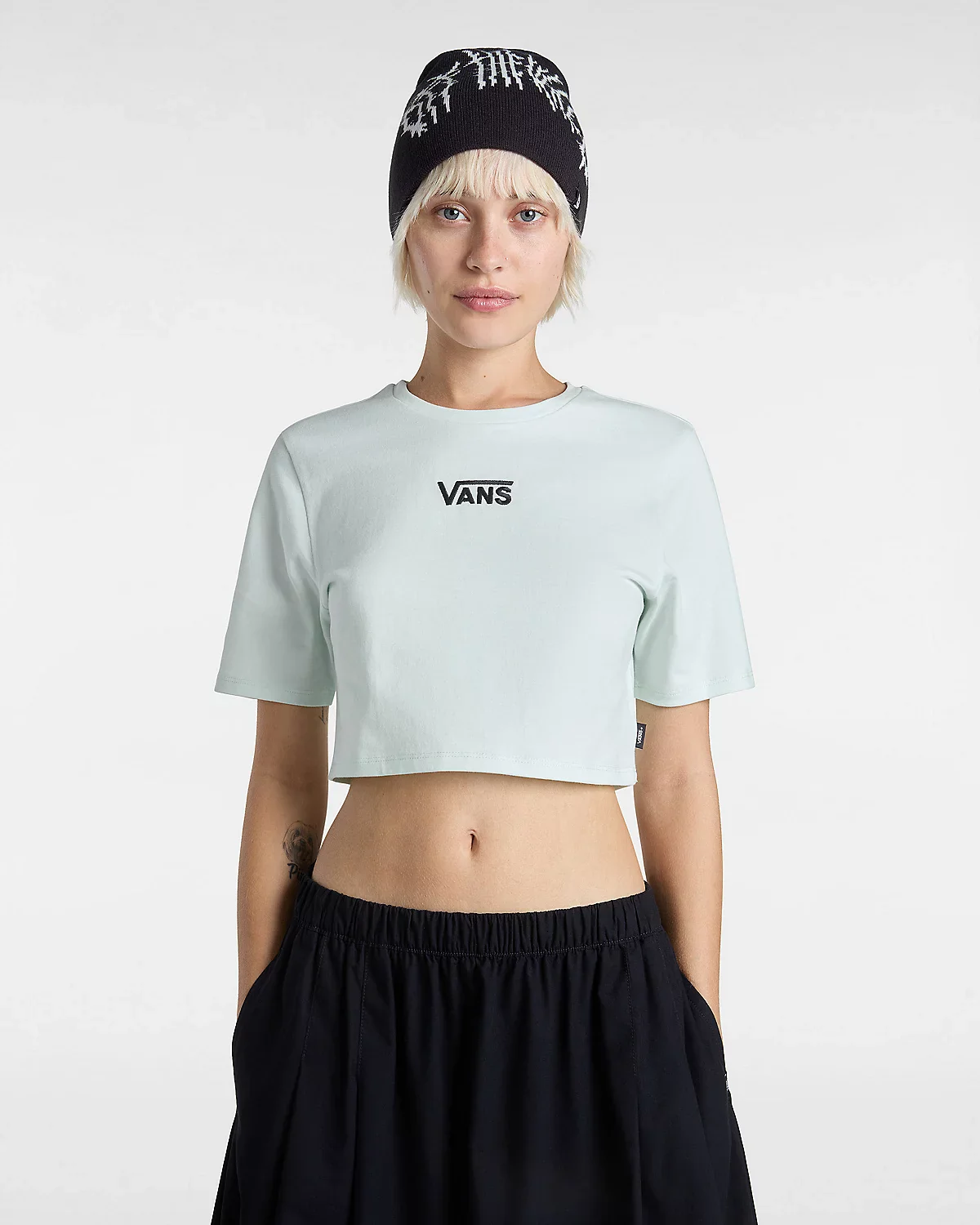 Vans Women's Flying V Crew Crop T-Shirt Hint Of Mint VN000GFFRNE - Image 3