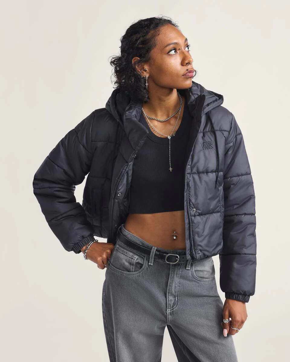 Vans Women's Hillgate Cropped Puffer Jacket Black VN000PK1BLK - Image 3