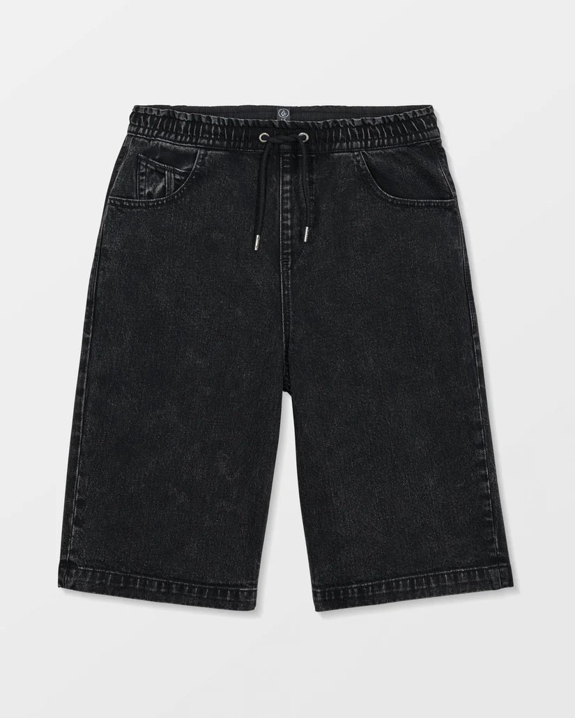 Volcom Kids' Freazy Loose Denim Elasticated Waist Short Blackity Black C2012603_BBK