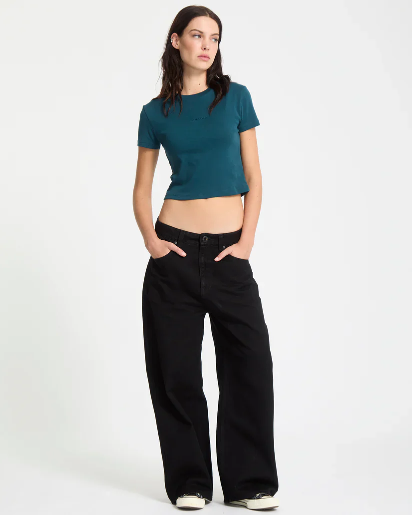 Volcom Women's Beeggy Denim Pants Black Combo B1912500-BLC