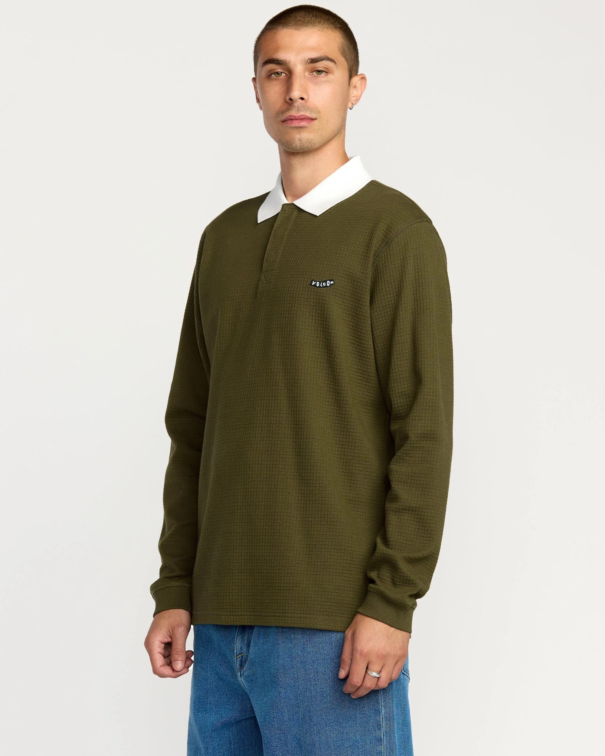 Volcom Men's Curbstone Polo Long Sleeve Shirt Sage Leaf A0332500_SLE7 - Image 3
