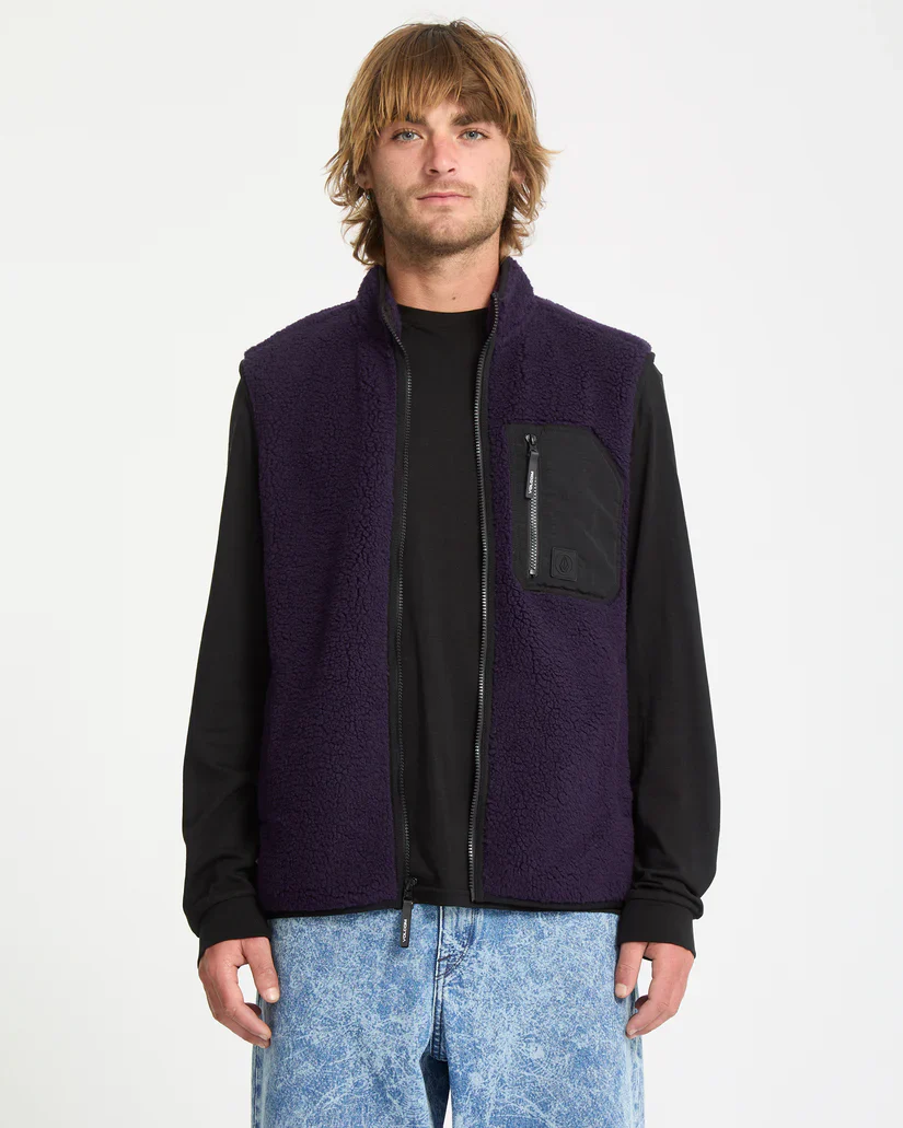 Volcom Men's Muzzer Fuzzar Vest Fleece Dark Purple A1832303-DPL