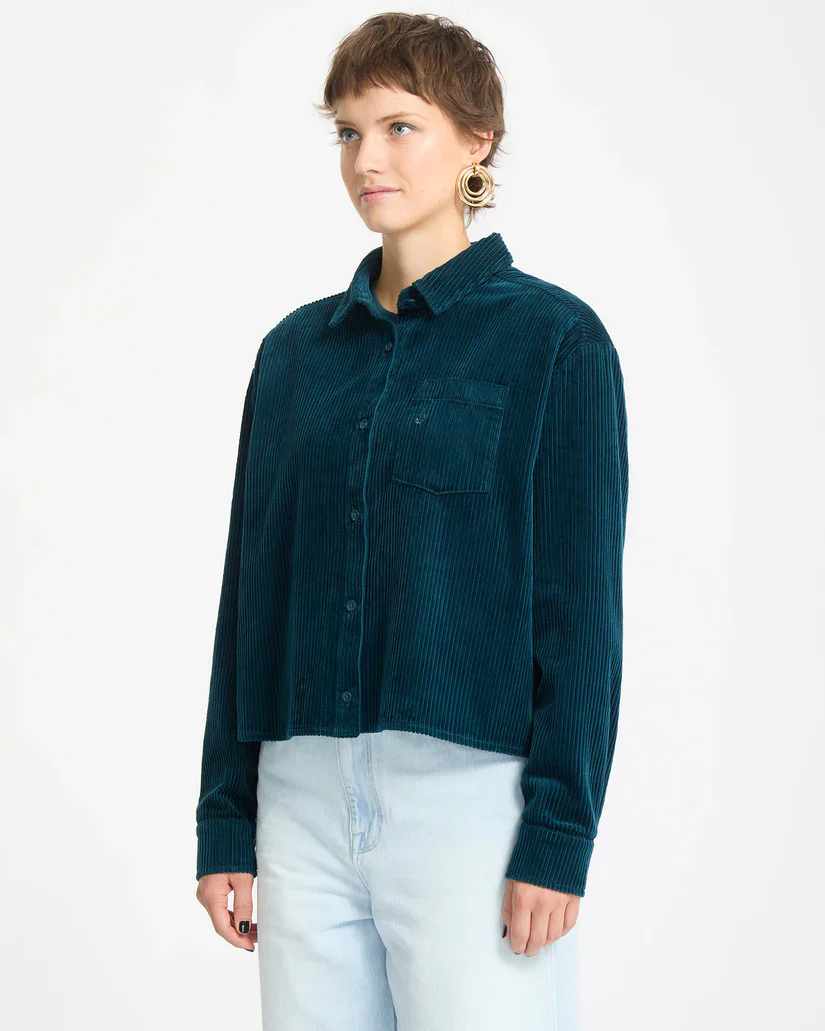 Volcom Womens' Weellow Corduroy Shirt Emerald Green B0532404_EMG - Image 3