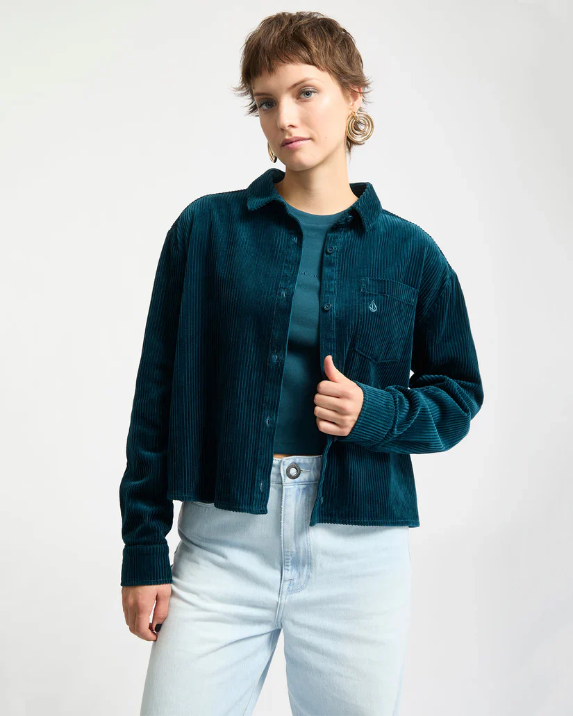 Volcom Womens' Weellow Corduroy Shirt Emerald Green B0532404_EMG - Image 4