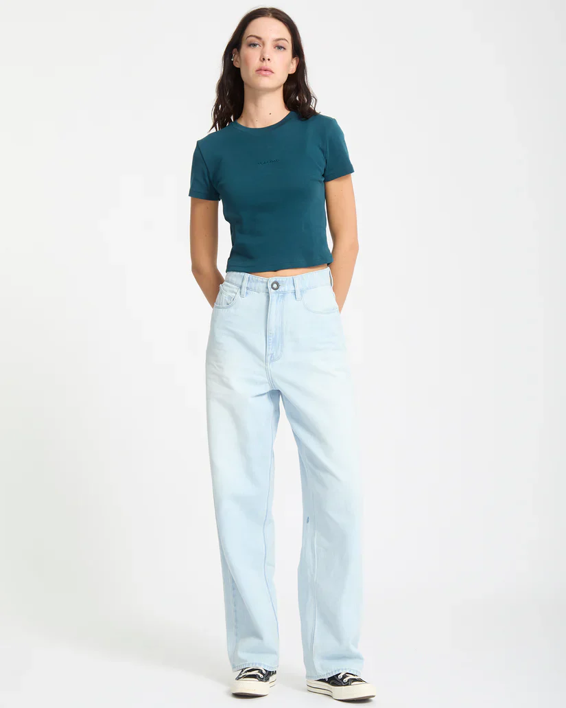 Volcom Women's Weellow II Denim Pants Bleached Aqua B1932505-BLA - Image 5